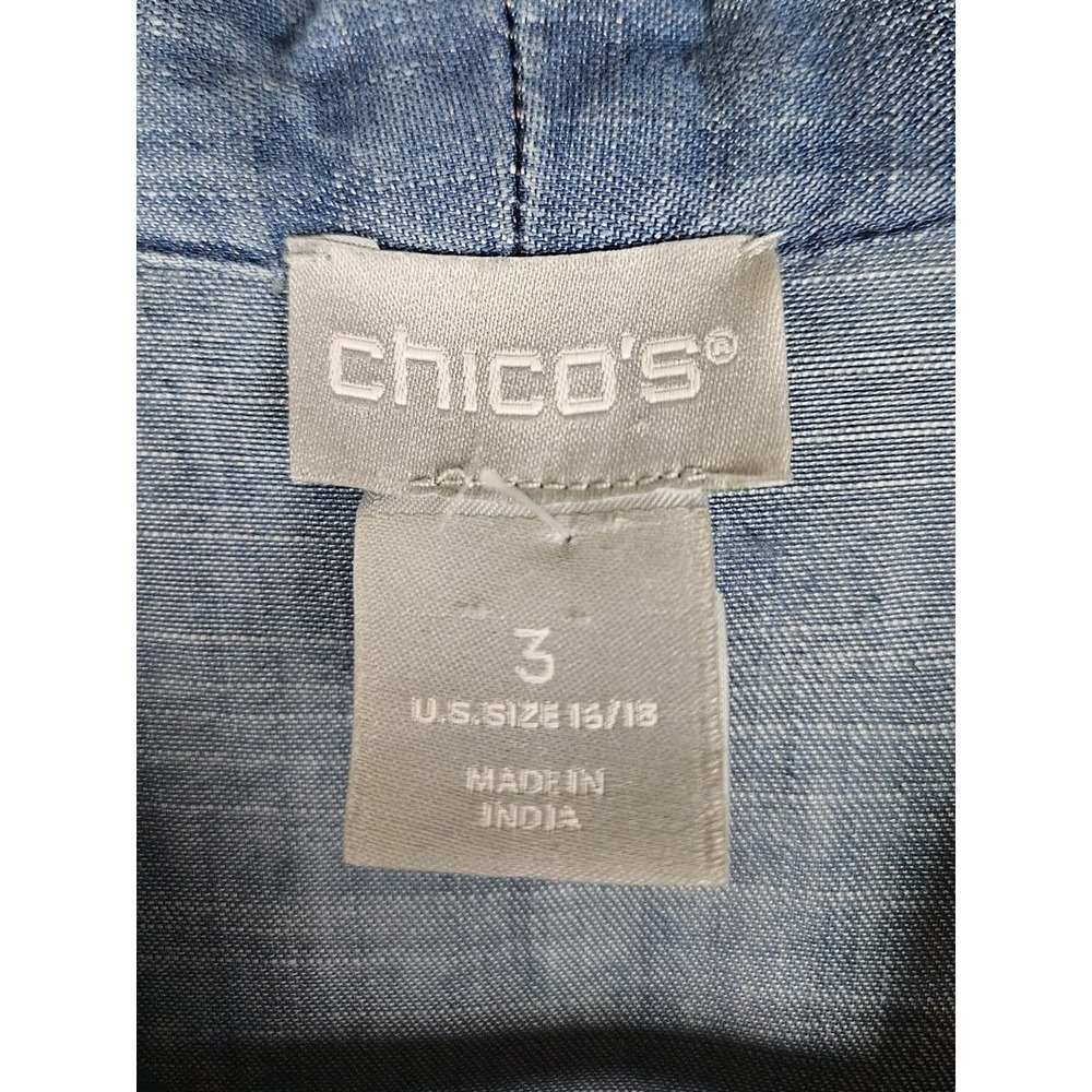 Chico's Chambray Denim Embroidered Tencel Top 3 Womens 16/18 Popover Boho - Picture 8 of 9